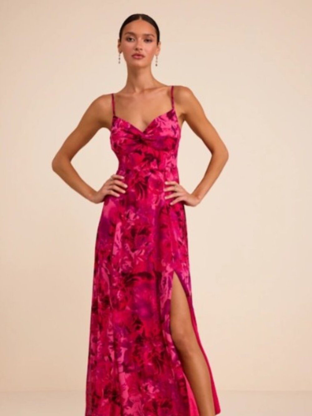 Lulus Beautiful Soul Fuchsia Floral Print Twist-Front Maxi Dress XXL